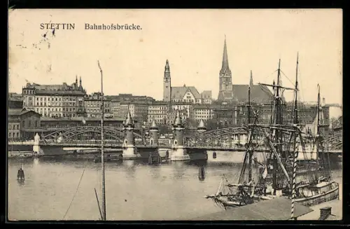 AK Stettin, Ansicht der Bahnhofsbrücke