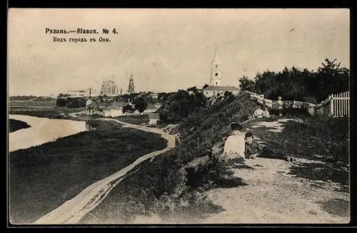 AK Rjasan, Blick auf die Sadt vom Ufer der Oka aus