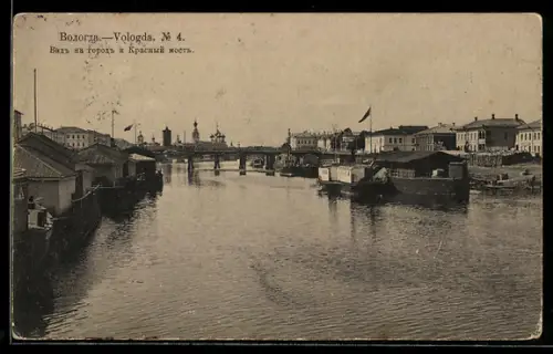 AK Wologda, Blick auf die Stadt und die Rote Brücke