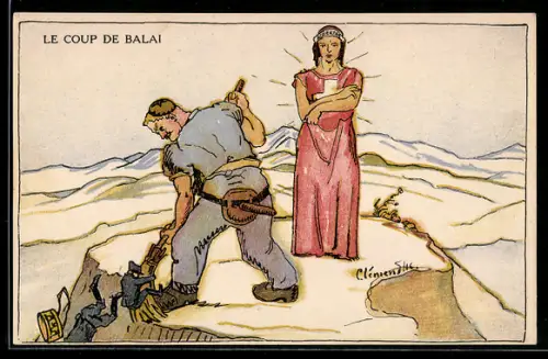 Künstler-Lithographie sign. Clement: Le Coup de Balai, Helvetia