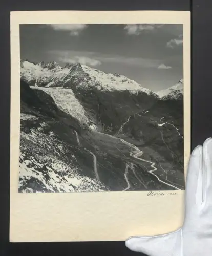 Fotografie Ansicht Poschiavo, Ospizio Bernina, Furkapass mit schneebedeckten Gipfeln, Grossformat 25 x 31cm