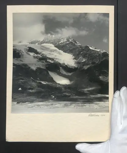 Fotografie Ansicht Poschiavo, Ospizio Bernina, schneebedeckte Gipfel im Jahr 1938, Grossformat 25 x 31cm