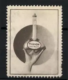 Reklamemarke Pixavon, Hand mit Shampoo-Flasche