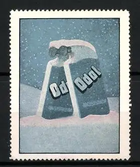 Reklamemarke Odol, Mundwasser-Flaschen im Schnee