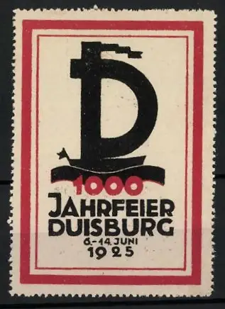 Reklamemarke Duisburg, 1000 Jahrfeier 1925, Boot mit grossem D