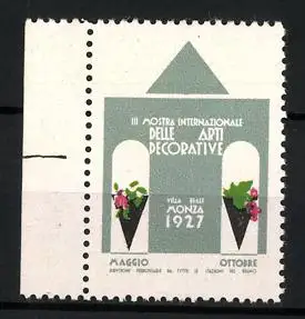 Reklamemarke Monza, III Mostra Internazionale delle Arti Decorative 1927, Villa mit Blumendekor