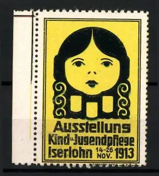 Reklamemarke Iserlohn, Ausstellungs Kind- u. Jugendpflege 1913, Gesicht eines Kindes
