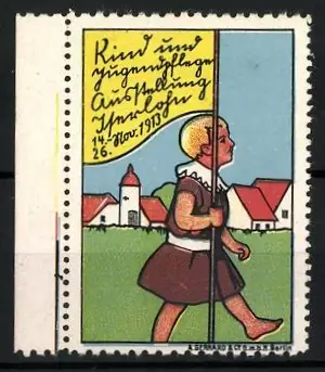 Reklamemarke Iserlohn, Kind und Jugendpflege Ausstellung 1913, Kind mit Fahne