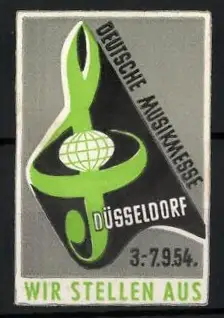 Reklamemarke Düsseldorf, Deutsche Musikmesse 1954, Notenschlüssel und Globus