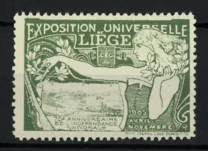 Reklamemarke Lüttich, Exposition Universelle 1905, Frau mit Lorbeerzweig