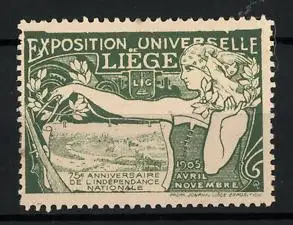 Reklamemarke Lüttich, Exposition Universelle de Liège 1905, Frau mit Lorbeerzweig