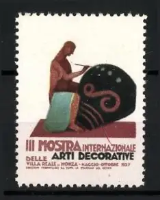 Reklamemarke Monza, III Mostra Internazionale delle Arti Decorative 1927, Künstler mit Vase