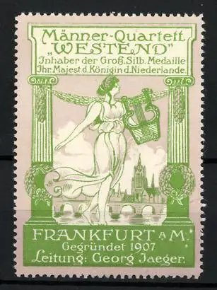 Reklamemarke Frankfurt am Main, Männer-Quartett Westend, Frau mit Lyra