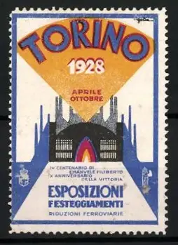 Reklamemarke Torino, Esposizioni 1928, Gebäude mit Türmen
