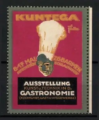 Reklamemarke Barmen, Ausstellung Kunst und Technik i. d. Gastronomie 1926, Koch mit Mütze