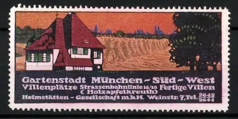 Künstler-Reklamemarke Ludwig Hohlwein, München, Heimstätte-Gesellschaft mbH, Gartenstadt