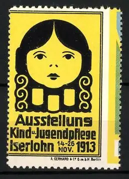 Reklamemarke Iserlohn, Ausstellung Kind- und Jugendpflege 1913, Kinderporträt