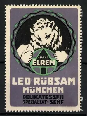 Reklamemarke München, Leo Rübsam Delikatessen, Löwe mit Logo