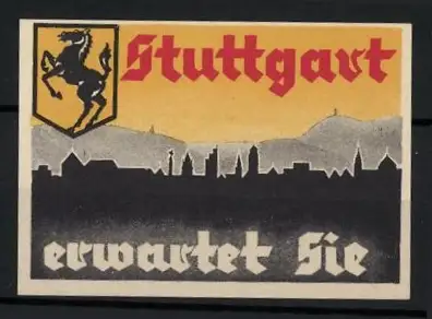 Reklamemarke Stuttgart, Wappen und Stadtsilhouette