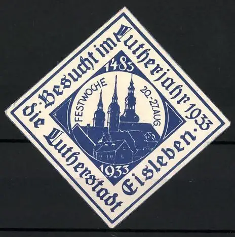 Reklamemarke Lutherstadt Eisleben, Festwoche im Lutherjahr 1933, Kirche und Türme