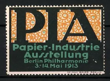 Reklamemarke Berlin, Papier-Industrie Ausstellung 1913, Logo mit Ornamenten