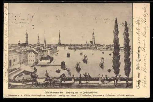 Künstler-AK Hamburg, Binnenalster Anfang des 19. Jahrhunderts