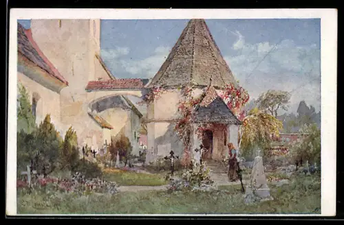 Künstler-AK Edward Theodore Compton: St. Georgen am Sandhof, Kapelle mit kl. Friedhof
