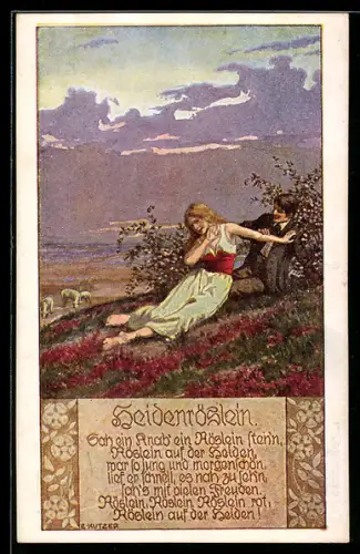 Künstler-AK Ernst Kutzer: Heidenröslein, Liebespaar auf einer Wiese