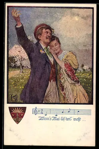Künstler-AK Karl Friedrich Gsur: Deutscher Schulverein Nr.1069: Lied: Wenns Mailüfterl weht
