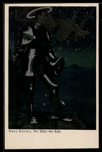 Künstler-AK Hans Thoma: Der Hüter des Thals, Ritter mit Heiligenschein