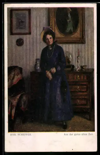 Künstler-AK Robert Scheffer: Aus der guten alten Zeit, Dame vor einem Ölgemälde
