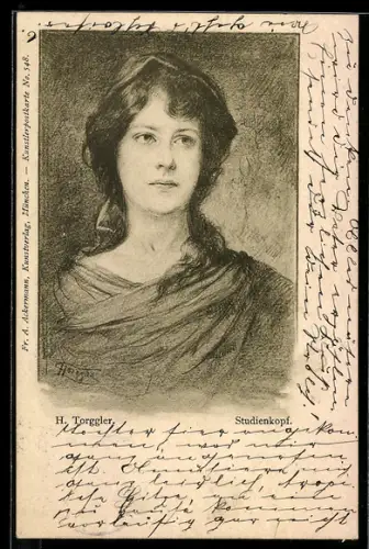 Künstler-AK Hermann Torggler: Studienkopf, Junge Dame mit dunklem Haar