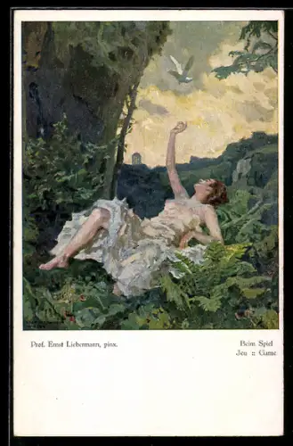 Künstler-AK Ernst Liebermann: Beim Spiel, Taube