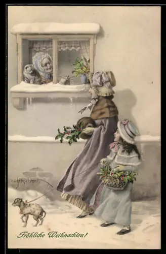 Künstler-AK H. Schubert: Mutter und Tochter am Fenster einer alten Frau