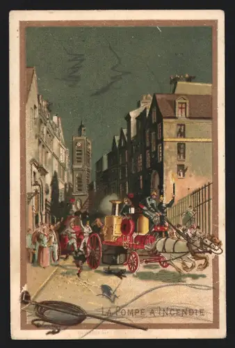 Sammelbild Liebig, Chocolat de la Havane, La Pompe à l`incendie