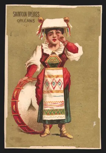 Sammelbild Liebig, Orléans, Saintoin Frères, Schokolade, Trauriges Mädchen in Tracht