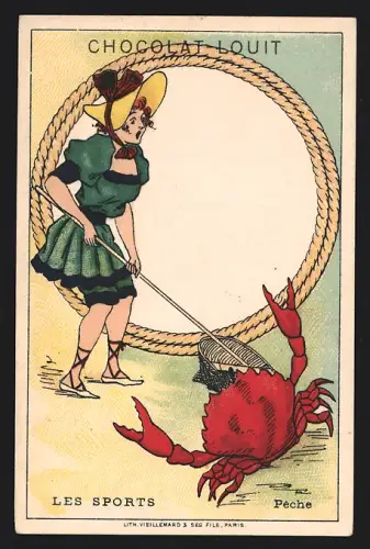 Sammelbild Liebig, Bordeaux, Louit Frères & Co., Chocolat-Louit, Les sports, Pêche