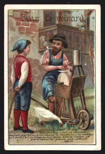 Sammelbild Liebig, Tain, Chocolat de l`Hermitage de Stérimberg, Messerschleifer mit Zigarette