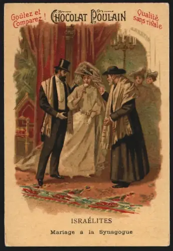 Sammelbild Liebig, Chocolat Poulain, Le Mariage chez tous les peuples, Mariage à la Synagogue