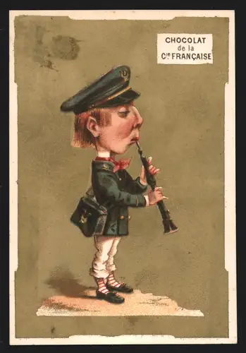 Sammelbild Liebig, Paris, Compagnie Francaise, Schokolade, Briefträger mit Flöte