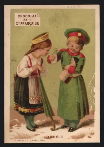 Sammelbild Liebig, Paris, Compagnie Francaise, Schokolade, Russische Kinder in Uniform und Tracht