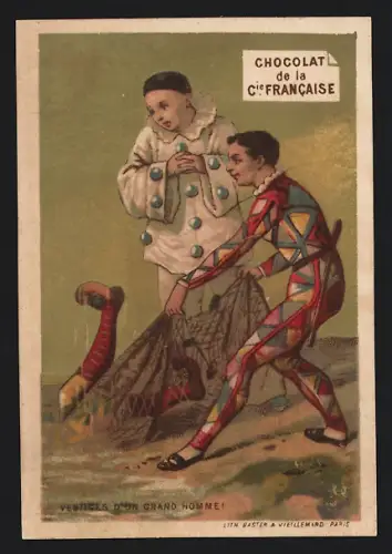 Sammelbild Liebig, Paris, Compagnie Francaise, Schokolade, Pierrots mit einem Netz