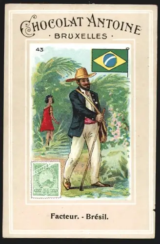 Sammelbild Liebig, H. Antoine, Chocolat Antoine, Facteur en Brésil