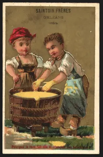Sammelbild Liebig, Orléans, Saintoin Frères, Schokolade, Kinder mit einem Fass Butter