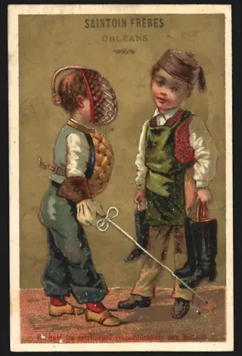 Sammelbild Liebig, Orléans, Saintoin Frères, Schokolade, Kinder beim Fechten