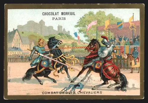Sammelbild Liebig, Paris, Chocolat Moreuil, Combat de deux chevaliers