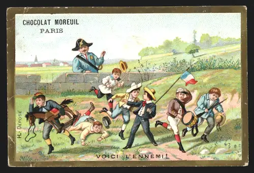 Sammelbild Liebig, Paris, Chocolat Moreuil, Kinder beim Kriegspiel
