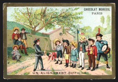 Sammelbild Liebig, Paris, Chocolat Moreuil, Un alignement difficile