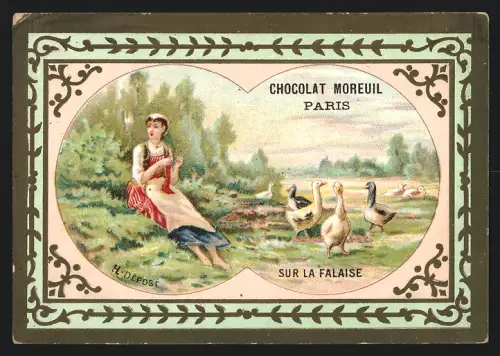 Sammelbild Liebig, Paris, Chocolat Moreuil, Sur la falaise