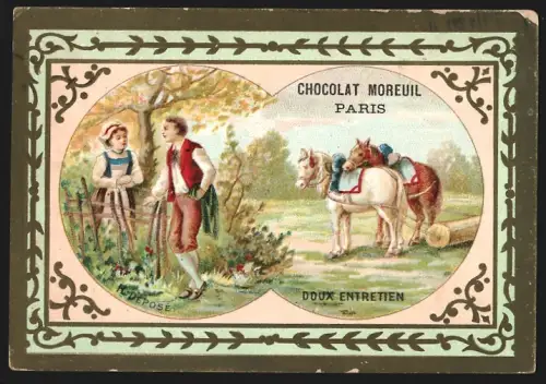Sammelbild Liebig, Paris, Chocolat Moreuil, Deux entretien